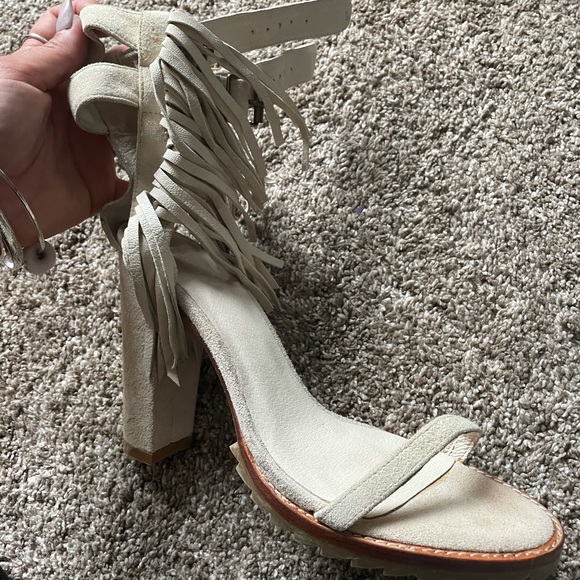 Shoes | White Fringe Strappy Heels | Poshmark